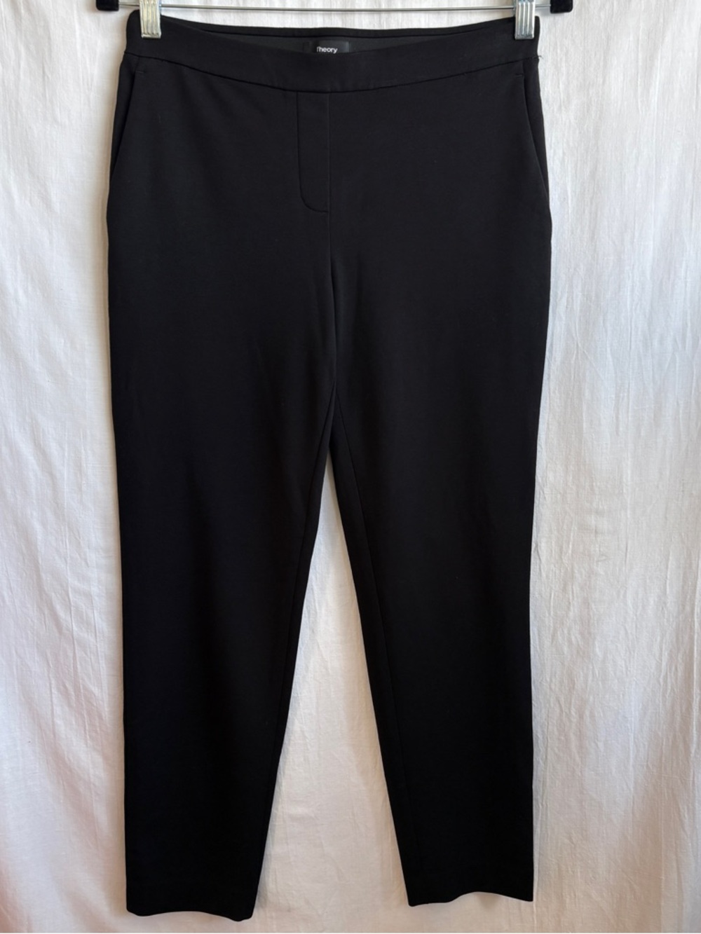 Theory Thaniel K. Rave F076211R Black Crop Straight-Leg Ponte Trousers